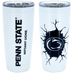 travel tumbler with Penn State Nittany Lions on one side, Athletic Logo on crack graphic on other
